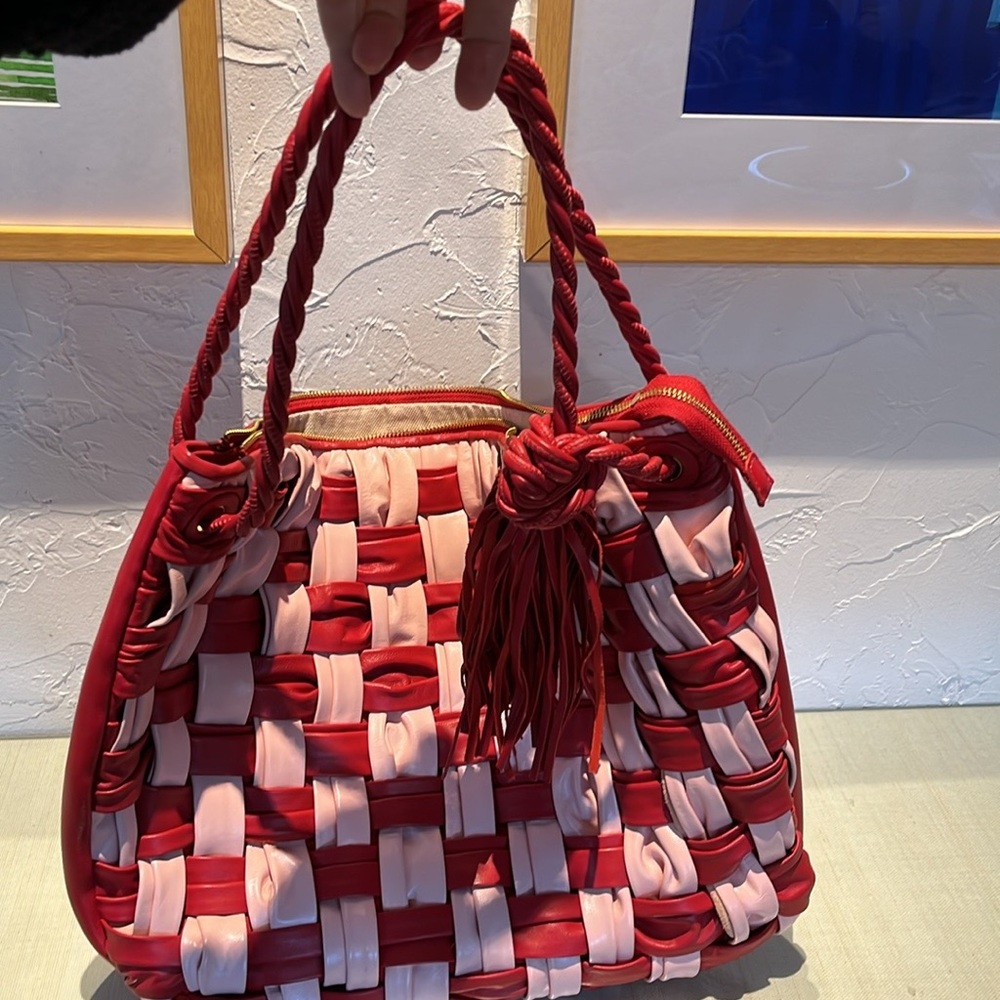 Arezzo Red and Pink Woven Women's Bag leather